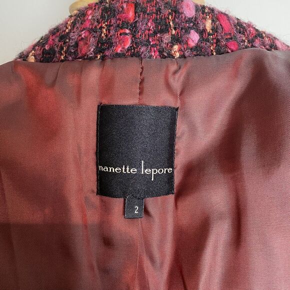 Nanette Lepore Pink and Black Tweed Blazer with Toggle Closure, Size 2 - Picture 8 of 9
